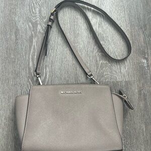 Michael Kors Saffiano Leather Crossbody Bag, Gray, Medium